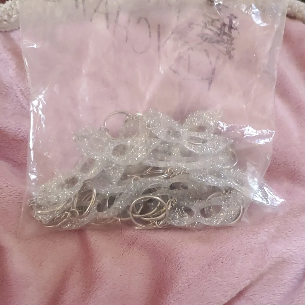 Pack of 21, unused, Mardi Gras, silver, masquerade, key rings, party favors